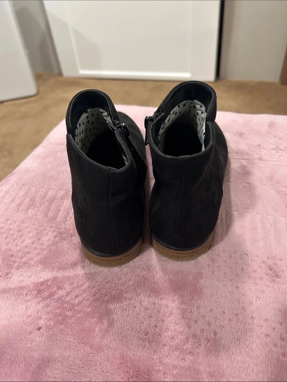 Cat & Jack Black Suede Ankle Boots with Side Zipper